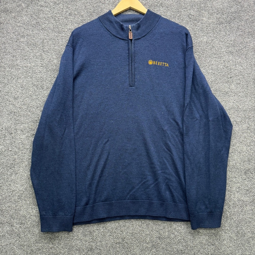 Beretta 100% Merino Wool Quarter Zip Sweater Mens XXL Navy Blue Outdoor Casual